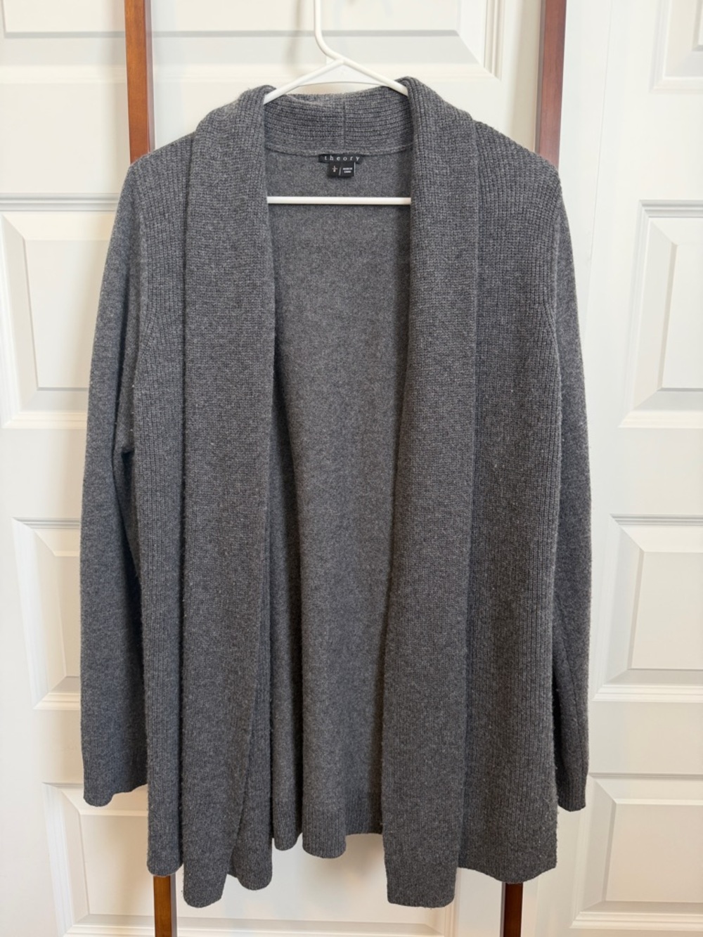 Theory Gray Open-Front Knit Cardigan
